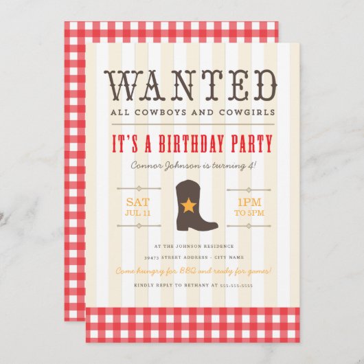 Yeehaw! uitnodiging van Cowboy Birthday (Voorkant / Achterkant)