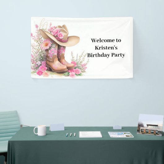 Yeehaw Wild West Cowgirl Verjaardag Spandoek (Beurs)