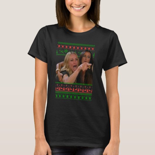 Yelling in Cat Ugly KerstSweater Meme Outfi T-shirt (Voorkant)
