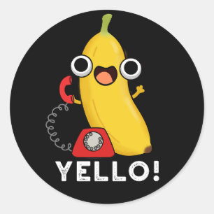 Yello Funny Fruit Yellow Banana Pun Dark BG Ronde Sticker