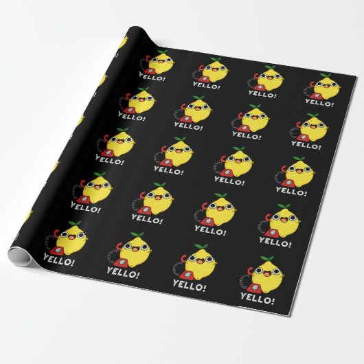 Yello Funny Yellow Lemon Pun Dark BG Cadeaupapier (Uitgerold)