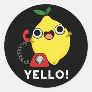 Yello Funny Yellow Lemon Pun Dark BG Ronde Sticker