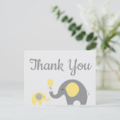 Yello Gray Elephant Baby shower Dank u Briefkaart (Staand voorkant)