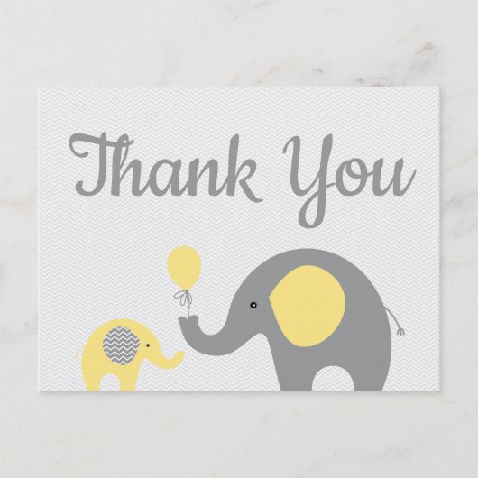 Yello Gray Elephant Baby shower Dank u Briefkaart (Voorkant)
