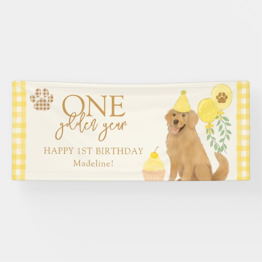 Yello One Golden Year Retriever Puppy 1e Verjaarda Spandoek (Horizontaal)