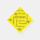 Yellow 80th Birthday Party Repeat Name, Paper Servet (Hoek)