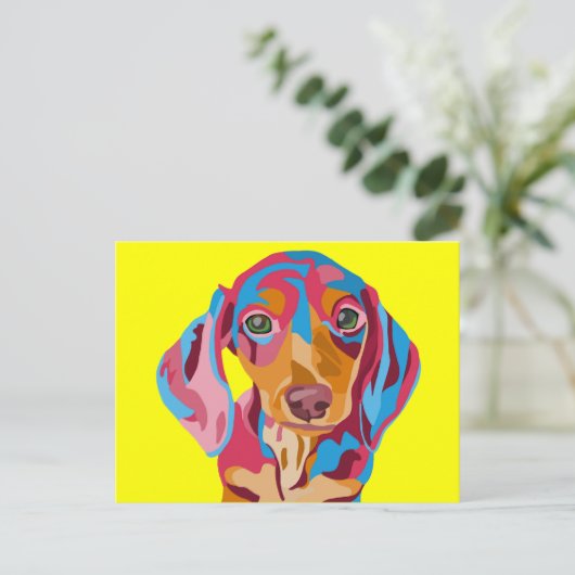 Yellow Abstract Dachshund Briefkaart (Staand voorkant)