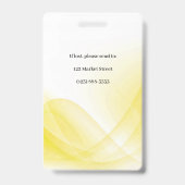 Yellow Abstract Wave Business Foto-ID Badge (Achterkant)