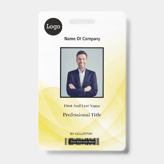 Yellow Abstract Wave Business Foto-ID Badge (Voorzijde)