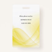 Yellow Abstract Wave Business Foto-ID Badge (Achterkant)