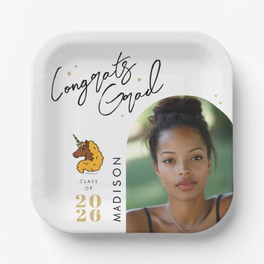 Yellow Afro Unicorn Afstuderen Papieren Bordje (Voorkant)