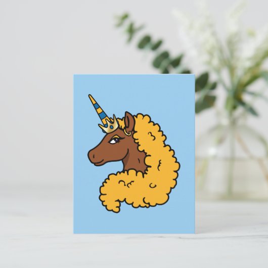 Yellow Afro Unicorn Briefkaart (Staand voorkant)