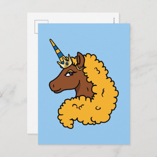 Yellow Afro Unicorn Briefkaart (Voorkant / Achterkant)