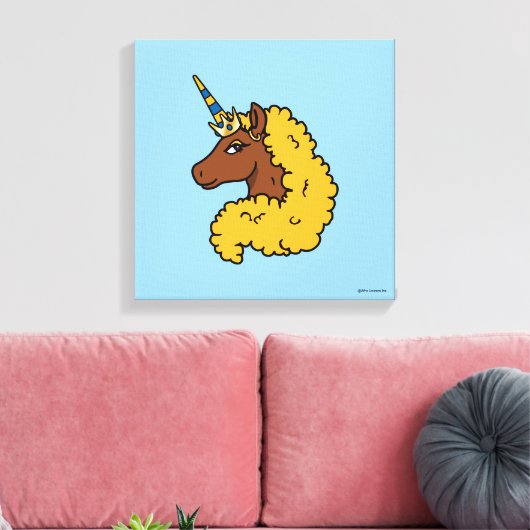 Yellow Afro Unicorn Canvas Afdruk (Insitu (Woonkamer))