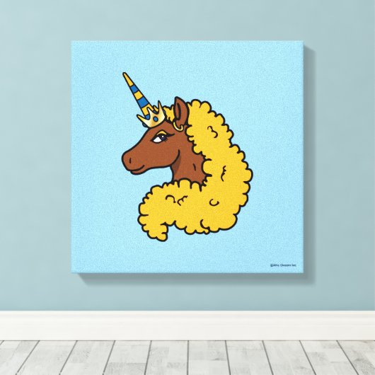 Yellow Afro Unicorn Canvas Afdruk (Insitu (Houten vloer))
