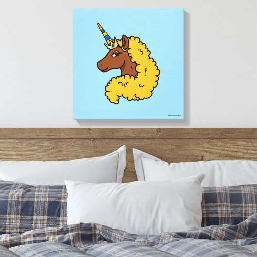 Yellow Afro Unicorn Canvas Afdruk (Insitu (Slaapkamer))