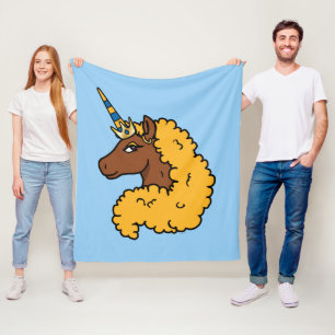Yellow Afro Unicorn Fleece Deken