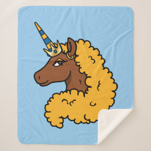 Yellow Afro Unicorn Sherpa Deken
