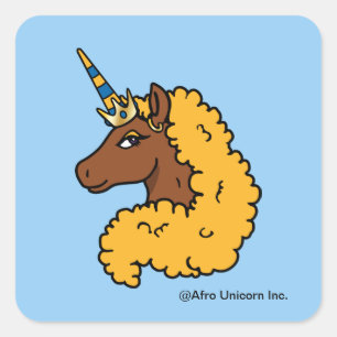 Yellow Afro Unicorn Vierkante Sticker
