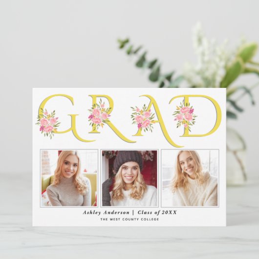 Yellow AFSTUDEERDER typografie roze rozen foto afs Aankondiging (Staand voorkant)