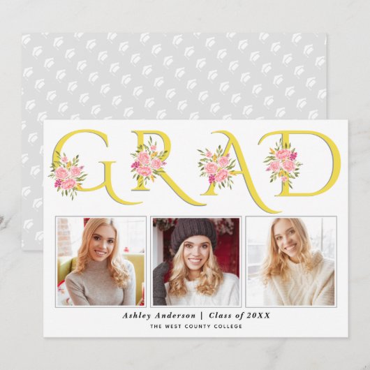 Yellow AFSTUDEERDER typografie roze rozen foto afs Aankondiging (Voorkant / Achterkant)