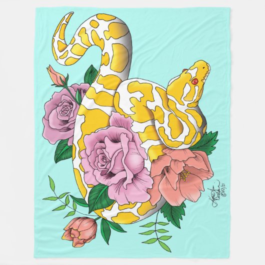Yellow Albino Ball Python Fleece Deken (Voorkant)