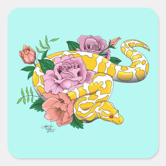 Yellow Albino Ball Python Vierkante Sticker (Voorkant)