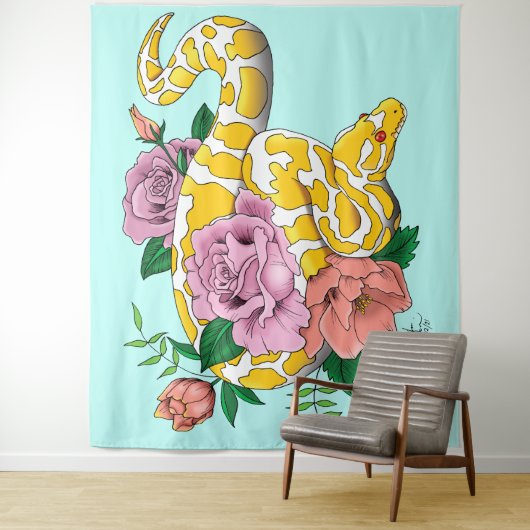 Yellow Albino Ball Python Wandkleed (In situ)