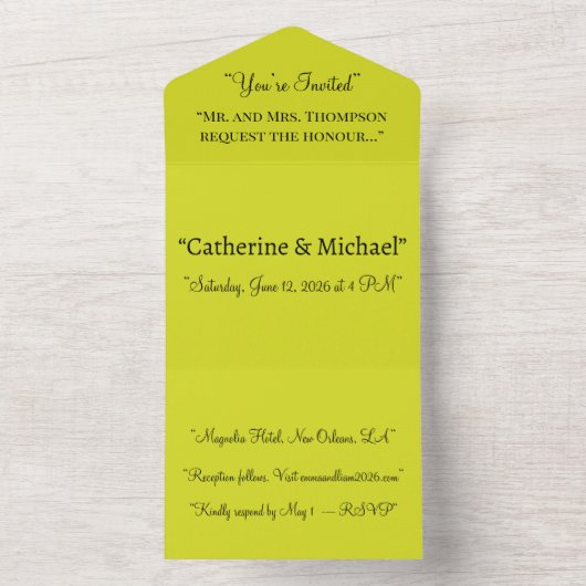 Yellow All In One Wedding Invitation – Lemon All In One Uitnodiging (Binnen)