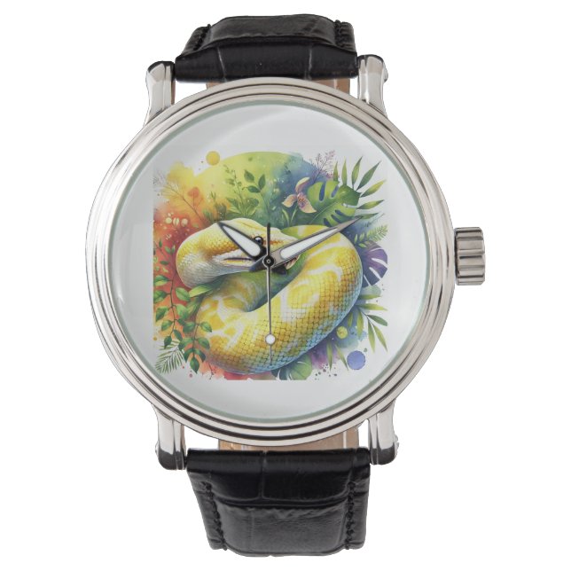 Yellow Anaconda 160724AREF221 - Watercolor Horloge (Voorkant)