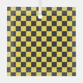 Yellow and black checkerboard pattern glas ornament