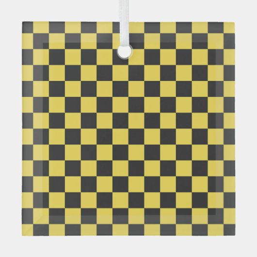 Yellow and black checkerboard pattern glas ornament (Voorkant)