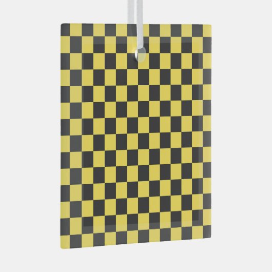 Yellow and black checkerboard pattern glas ornament (Voorkant Rechts)