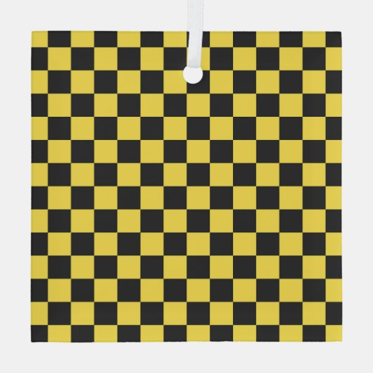 Yellow and black checkerboard pattern glas ornament (Achterkant)
