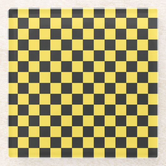 Yellow and black checkerboard pattern glazen onderzetter (Voorkant)