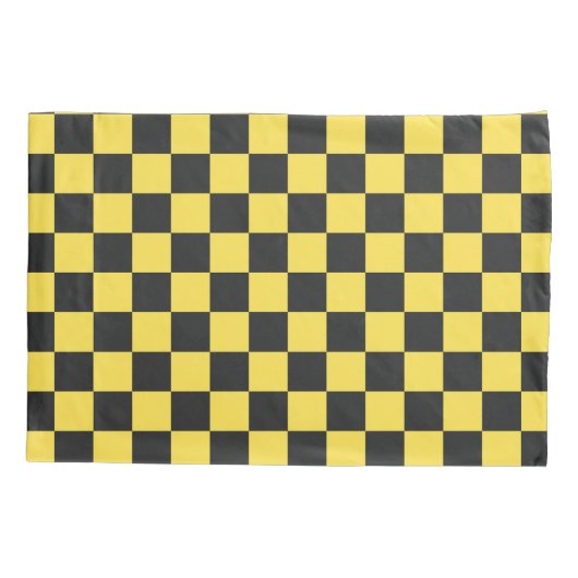 Yellow and black checkerboard pattern kussensloop (Achterkant-Links)