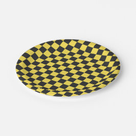 Yellow and black checkerboard pattern papieren bordje