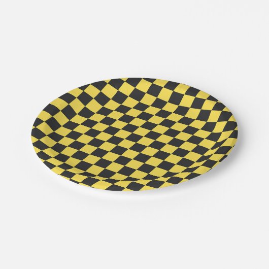 Yellow and black checkerboard pattern papieren bordje (Gekanteld)