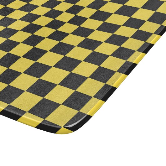 Yellow and black checkerboard pattern snijplank (Hoek)
