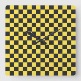 Yellow and black checkerboard pattern vierkante klok