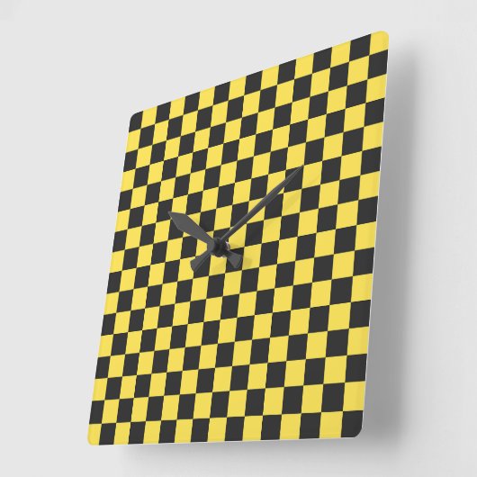 Yellow and black checkerboard pattern vierkante klok (Hoek)