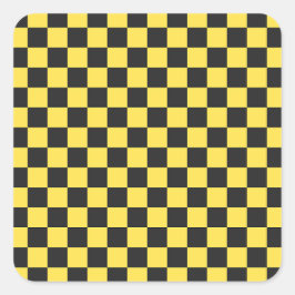 Yellow and black checkerboard pattern vierkante sticker