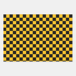 Yellow and Black Checkered Print Inpakpapier Vel