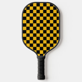 Yellow and Black Checkered Print Pickleball Paddle