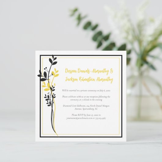 Yellow and Black Floral Reception Only | Kaart (Staand voorkant)