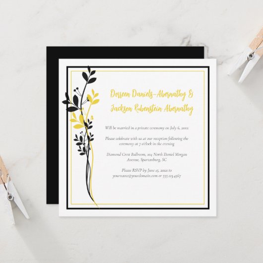 Yellow and Black Floral Reception Only | Kaart (Voorkant / Achterkant in situ)