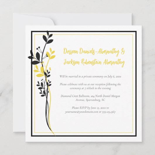 Yellow and Black Floral Reception Only | Kaart (Voorkant)
