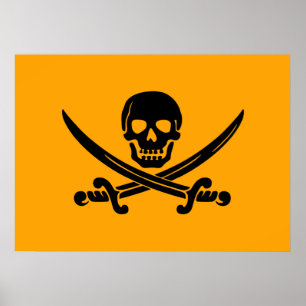 Yellow and Black Jolly Roger Pirate Flag Poster