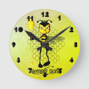 Yellow and black Queen Bee with honeycomb Ronde Klok