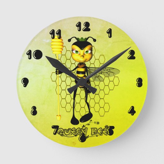 Yellow and black Queen Bee with honeycomb Ronde Klok (Voorkant)